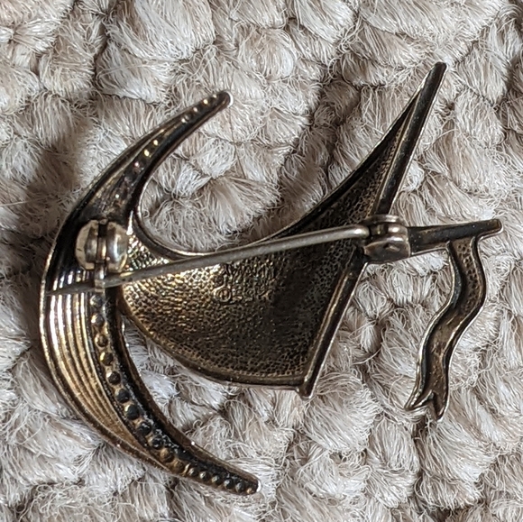 Vintage Ivar T. Holth .925 silver and enamel boat brooch mid-century Norwegian - Picture 3 of 7